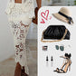 Summer Crochet Lace Elastic Irregular Hem Maxi Skirt
