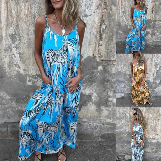 💙Women's Printed Spaghetti Strap Backless Dress