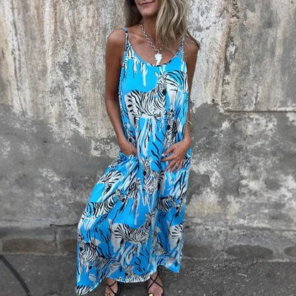 💙Women's Printed Spaghetti Strap Backless Dress