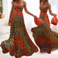 Spaghetti Strap Contrast Print Swing Maxi Vacation Dress