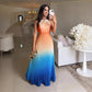 Fashionable Backless Tie Elegant Gradient Pleated Maxi Dress