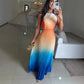 Fashionable Backless Tie Elegant Gradient Pleated Maxi Dress