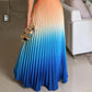 Fashionable Backless Tie Elegant Gradient Pleated Maxi Dress