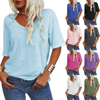 🔥Women's Solid Color V-Neck T-shirt