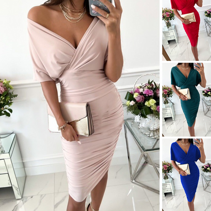 💖Women's Sexy Ruched V-Neck Bodycon Dress