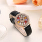 Women's Rotating Dial Watch with Colored Simulated Diamonds