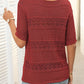 Women's Round Neck Hollow Knit Crochet Short Sleeve Sweater