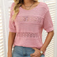 Women's Round Neck Hollow Knit Crochet Short Sleeve Sweater
