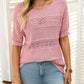 Women's Round Neck Hollow Knit Crochet Short Sleeve Sweater