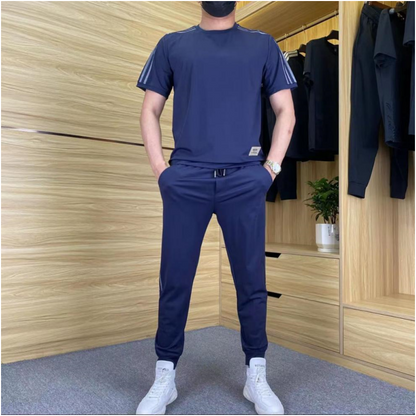 🎉🛍️50% OFF-Men's High Stretch Short Sleeve Top & Jogging Pants 2-Piece Set