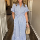 🌞Summer Sale👗Cool Breathable Blue & White Striped Ruffled Tie Dress