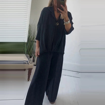 🌙 Women's Striped Top & Wide-Leg Pants 2-Piece Set👚