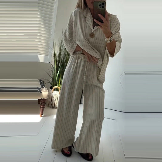 🌙 Women's Striped Top & Wide-Leg Pants 2-Piece Set👚