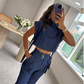 🖤Women's Trendy Fashion High-Neck Short Top & High-Waist 3/4 Length Pants Outfits♛