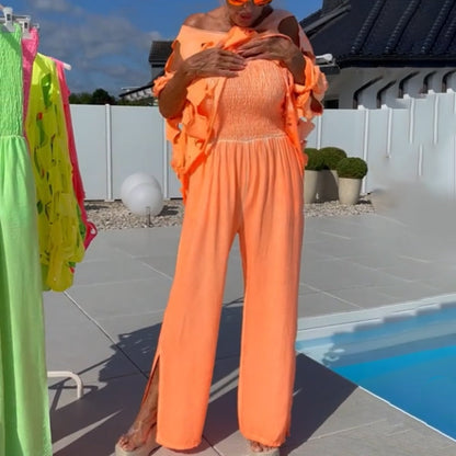 Cutout Top & Bandeau Jumpsuit Set