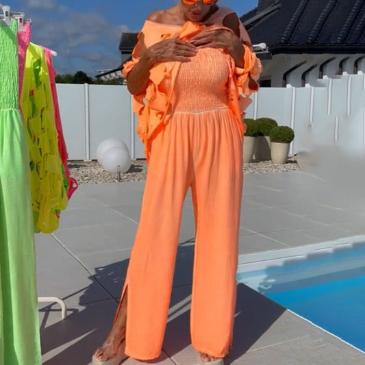 Cutout Top & Bandeau Jumpsuit Set