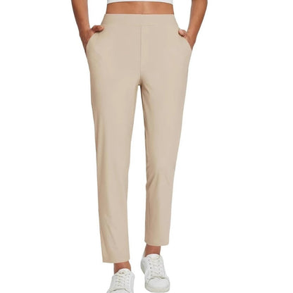 🥳2026 HOT SALE 50% Off🥳💞Women's High‑Waisted Elastic Pants with Zipper Pockets – Stretchy Wrinkle‑Resistant Cropped Trousers