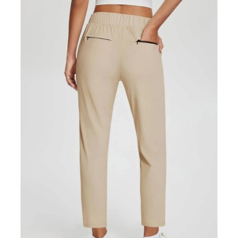 🥳2026 HOT SALE 50% Off🥳💞Women's High‑Waisted Elastic Pants with Zipper Pockets – Stretchy Wrinkle‑Resistant Cropped Trousers
