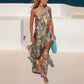 Vibrant Patterns Bow One-Shoulder Loose Maxi Dress
