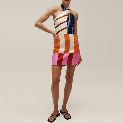 Women’s Fashion Print Halter Mini Dress