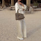 Silky and Elegant Satin Wide Neck Long Sleeve Loose Top and Elastic Waist Wide Leg Pants Set