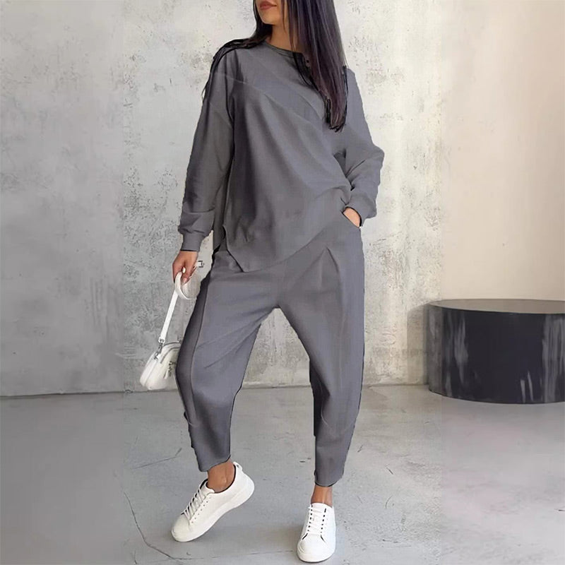 ⏰Limited Time Offer 30% OFF🧡Women Long-Sleeve Irregular Hem Sweatshirts & Pants Set