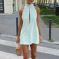 Date Night Front Cutout Pocketed Halter H-line Mini Dress