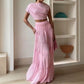 Stunning Chiffon Ruched Shoulder Crop Top & Elastic Waist Layered A-line Maxi Skirt