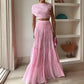 Stunning Chiffon Ruched Shoulder Crop Top & Elastic Waist Layered A-line Maxi Skirt