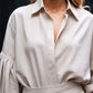 Solid Color Lapel Long-sleeved Loose Shirt and Casual Wide-leg Pants Set