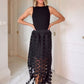 Casie See Through Circle Embroidery Elastic Waist Tassle Hem Maxi Skirt