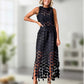 Casie See Through Circle Embroidery Elastic Waist Tassle Hem Maxi Skirt