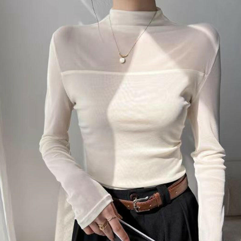 🎉Women's Sparkle Mesh Sheer Long Sleeve Ruched Top🌸