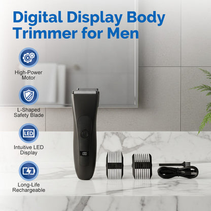 ✂️ 50% OFF NOW! 📺 Men's Digital Body Trimmer – L-Shaped Safety Blade, LED Display & 90-Min Runtime ✨
