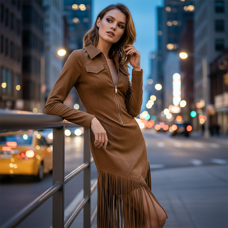 ✨2026 Collection at 50% OFF & FREE SHIPPING🎁Women's Retro Zipper Midi Dress with Tassel