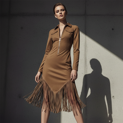 ✨2026 Collection at 50% OFF & FREE SHIPPING🎁Women's Retro Zipper Midi Dress with Tassel