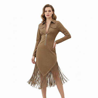 ✨2026 Collection at 50% OFF & FREE SHIPPING🎁Women's Retro Zipper Midi Dress with Tassel