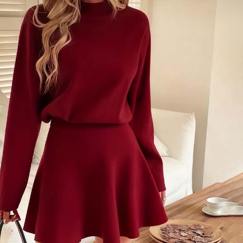 A Cozy Mock-Neck Knit Dress with a Classic A-Line Shape