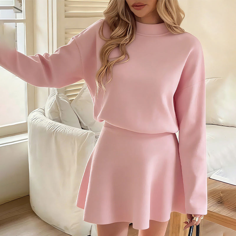 A Cozy Mock-Neck Knit Dress with a Classic A-Line Shape