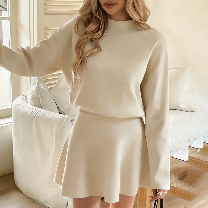 A Cozy Mock-Neck Knit Dress with a Classic A-Line Shape