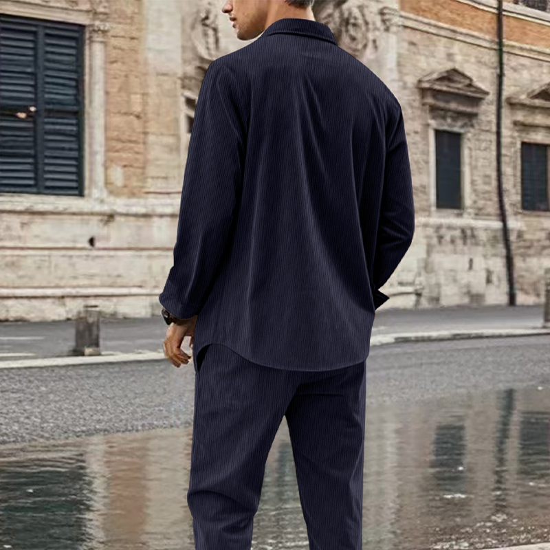 📢📢50%  OFF !! ⏰Men's Textured Long Sleeve Shirt & Pants Set