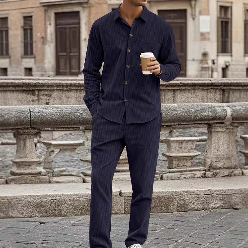 📢📢50%  OFF !! ⏰Men's Textured Long Sleeve Shirt & Pants Set