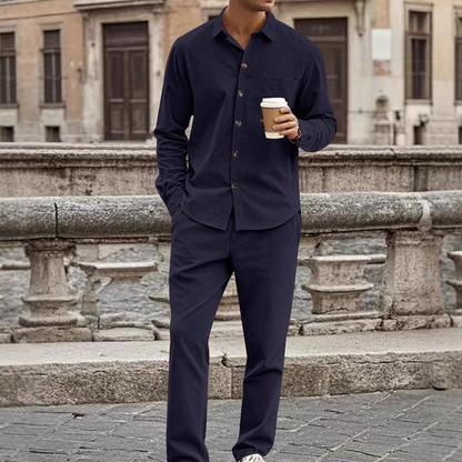 📢📢50%  OFF !! ⏰Men's Textured Long Sleeve Shirt & Pants Set