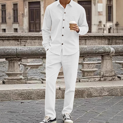 📢📢50%  OFF !! ⏰Men's Textured Long Sleeve Shirt & Pants Set