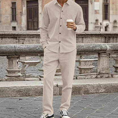 📢📢50%  OFF !! ⏰Men's Textured Long Sleeve Shirt & Pants Set
