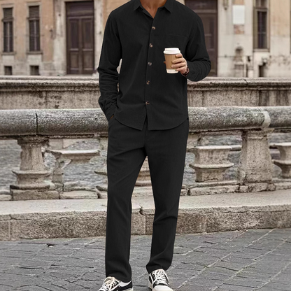 📢📢50%  OFF !! ⏰Men's Textured Long Sleeve Shirt & Pants Set