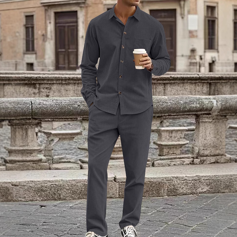 📢📢50%  OFF !! ⏰Men's Textured Long Sleeve Shirt & Pants Set