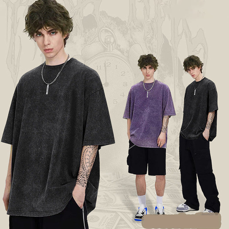 🎁New arrival 50% OFF💥Hot Sale Deals-Loose Vintage Solid Color Short Sleeve Top