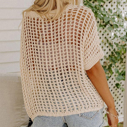 🎁2026 New Hot Sale✨️Casual 3/4 Sleeve Mesh Knit Top