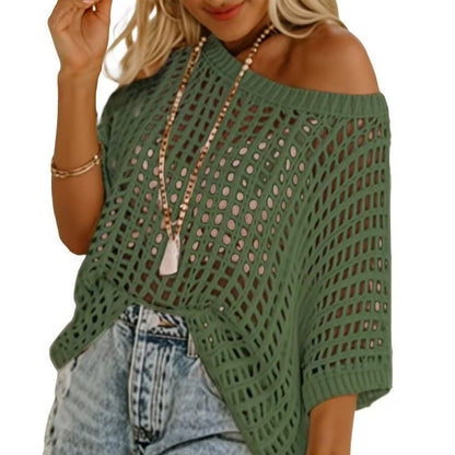 🎁2026 New Hot Sale✨️Casual 3/4 Sleeve Mesh Knit Top